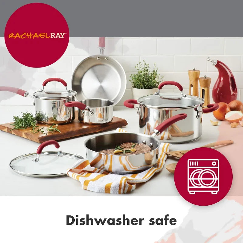 Rachael Ray Create Delicious Stainless Steel Cookware Set, 10-Piece