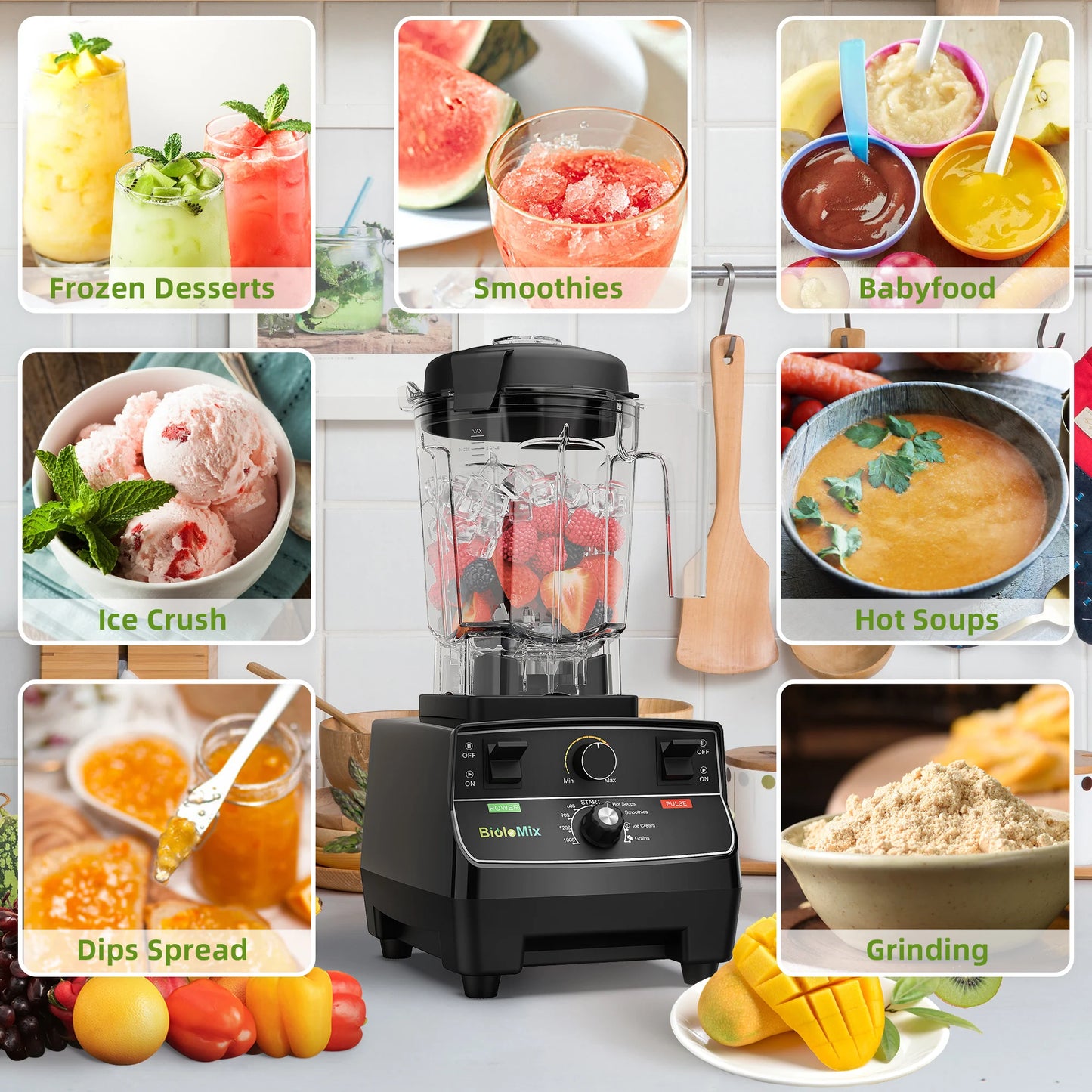 BioloMix 2200W Professional Smart Timer Pre-programed Blender,