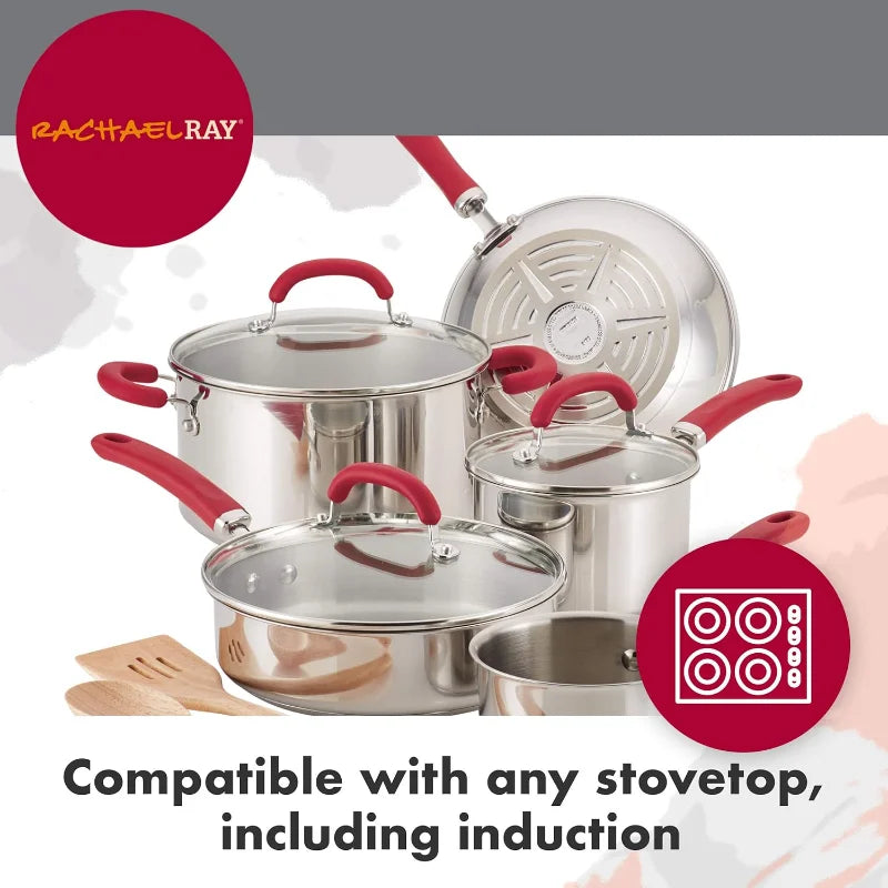 Rachael Ray Create Delicious Stainless Steel Cookware Set, 10-Piece