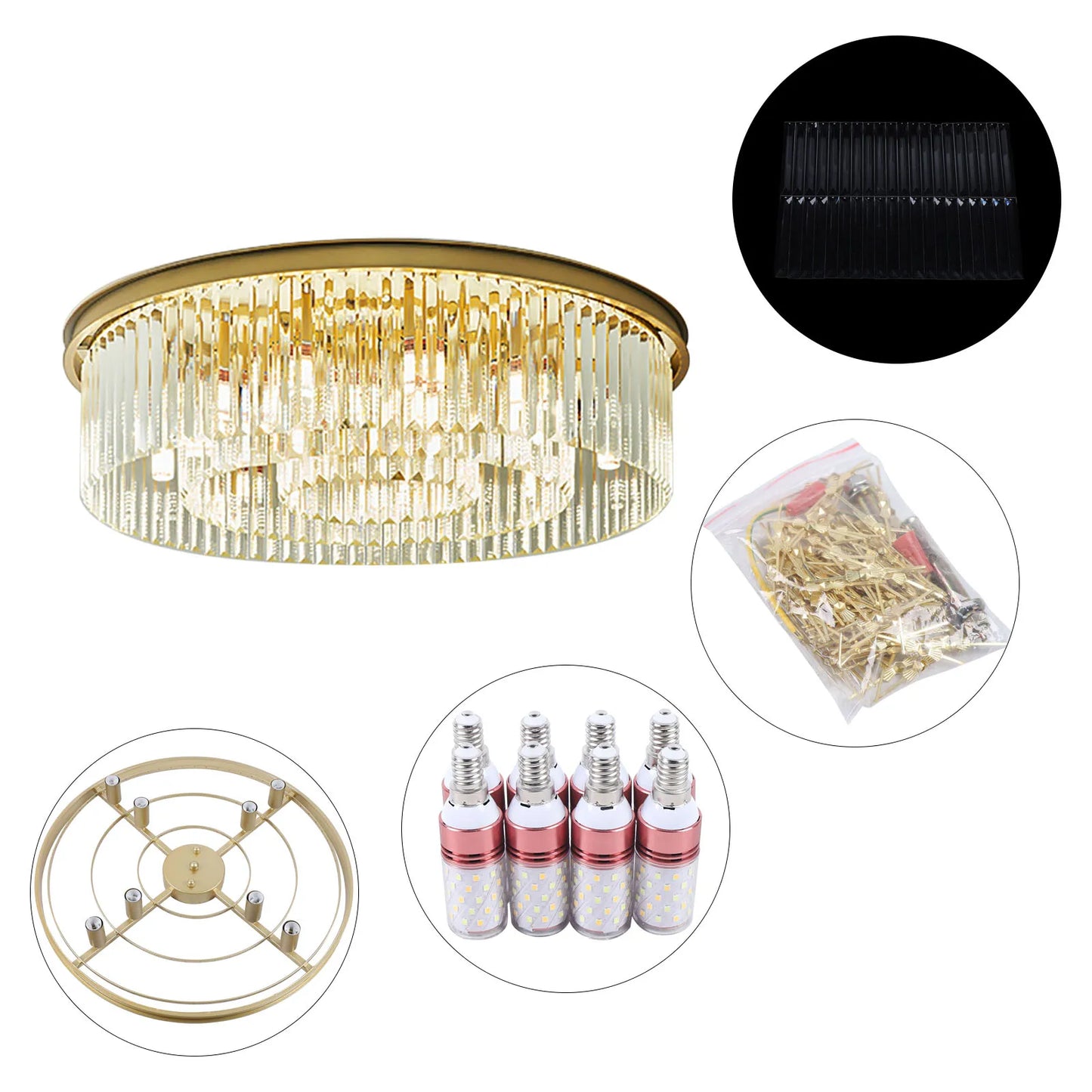 Modern Chandelier Crystal Light Fixture LED Hanging Flush Mount