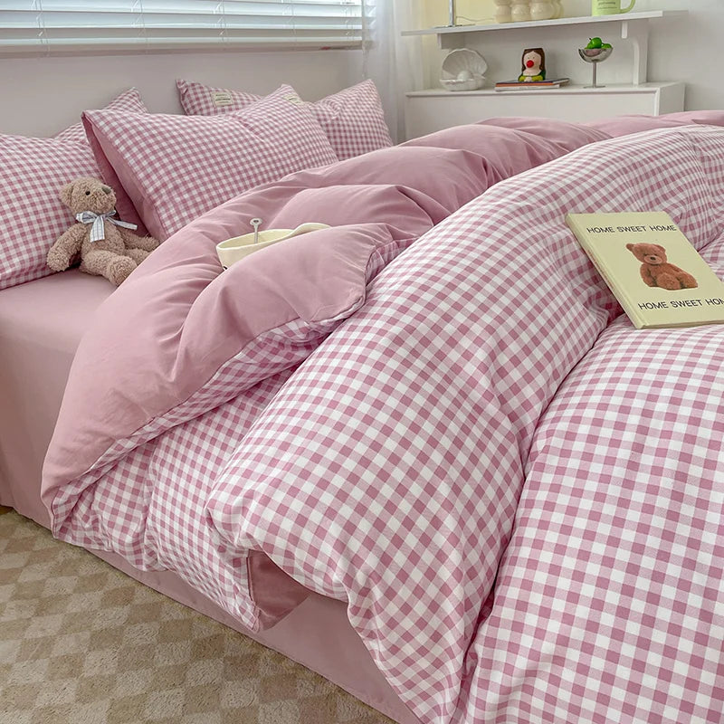 Nordic Plaid Pattern Wash Cotton Bedding Set Duvet Cover