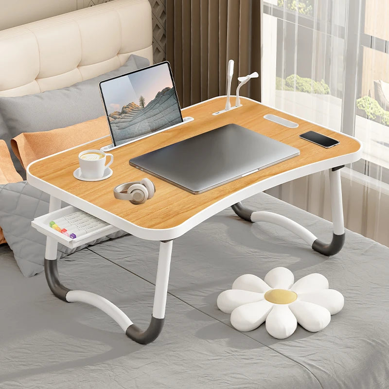 Portable Laptop Desk with USB Light, Small Fan, Cup Holder,