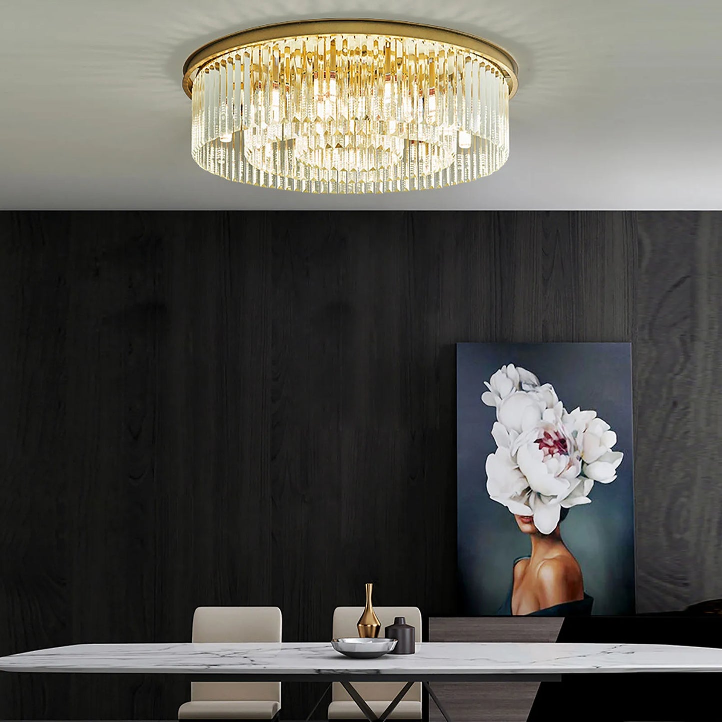 Modern Chandelier Crystal Light Fixture LED Hanging Flush Mount