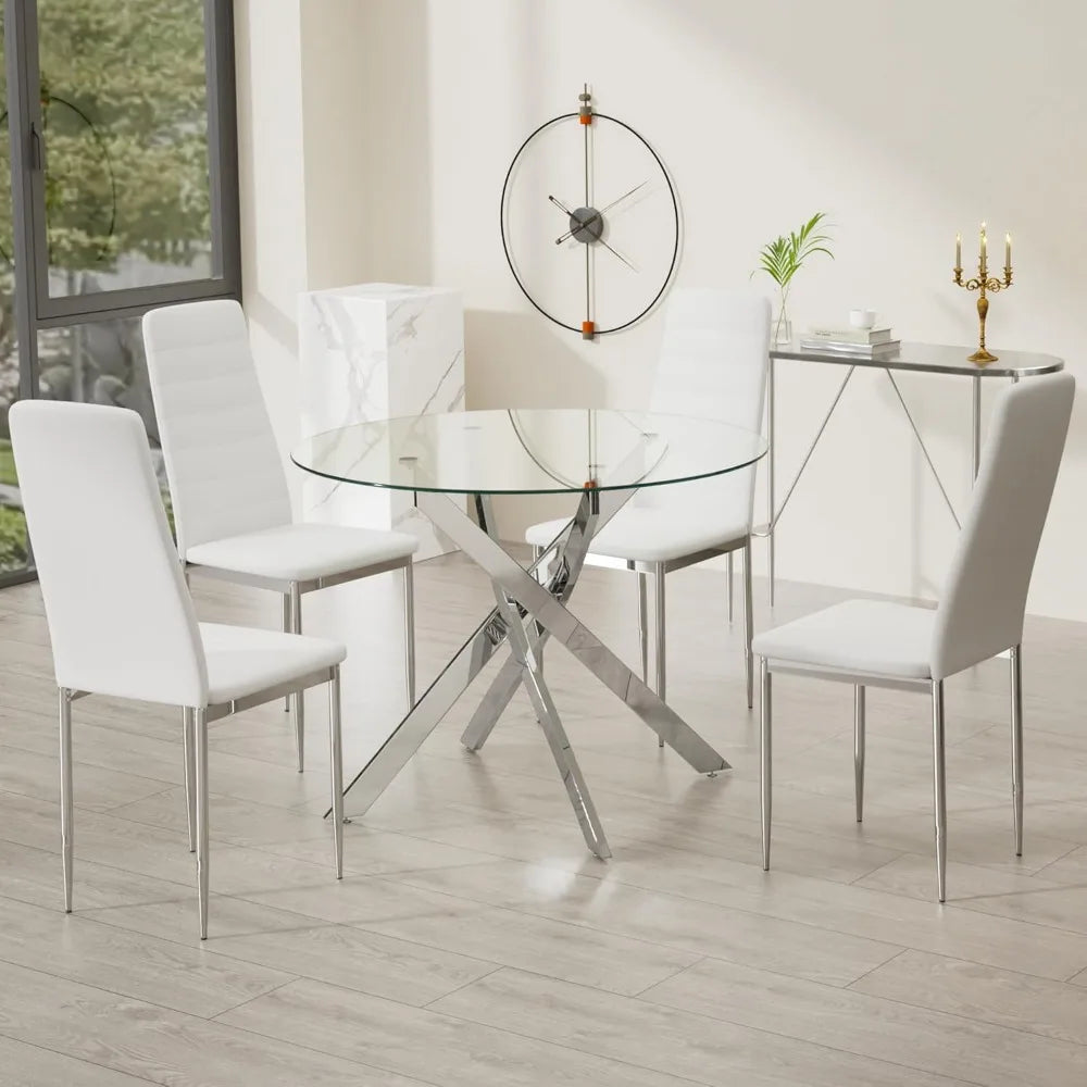Glass Dining Table,Round Kitchen Table with Chromed Legs,35.3" Small