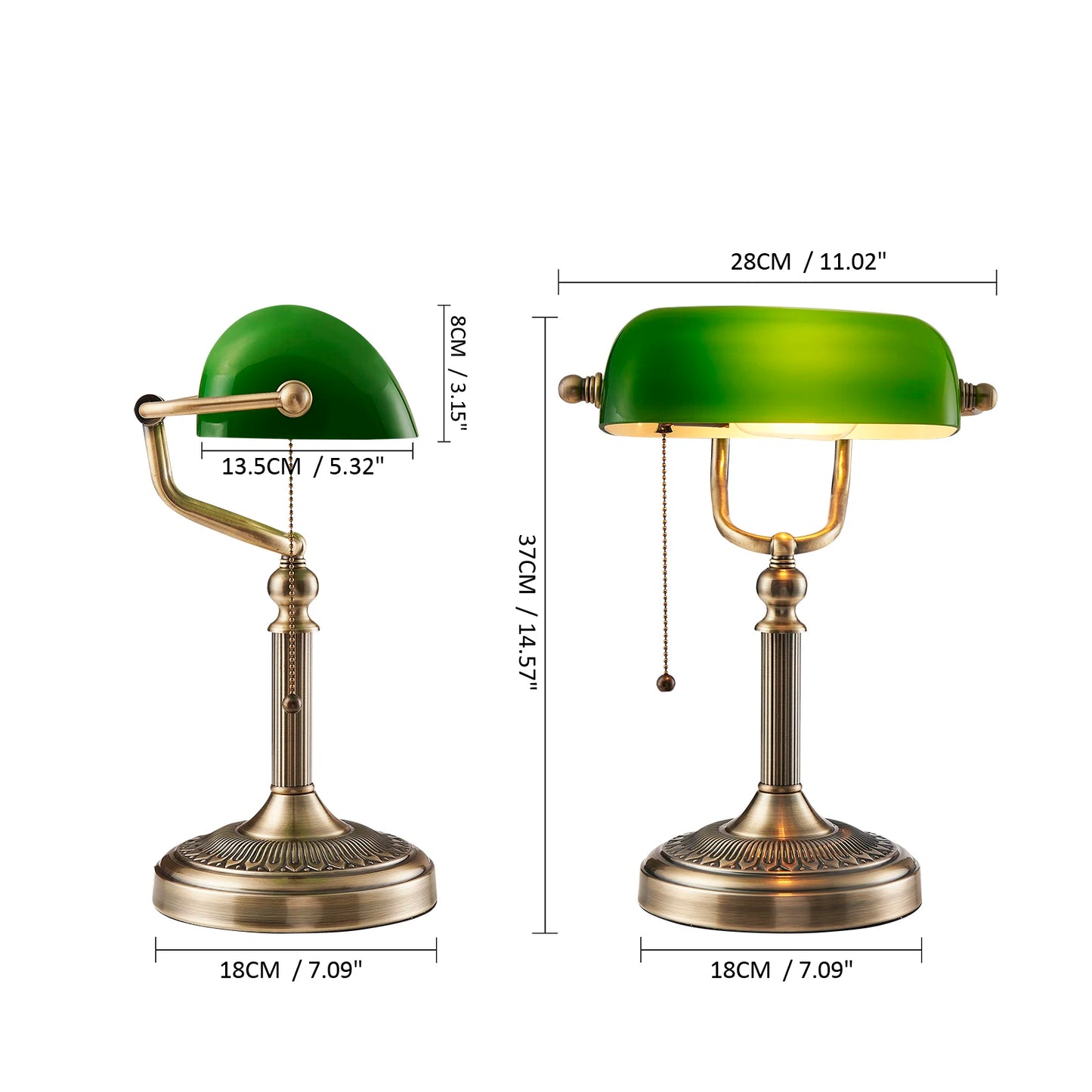 Classical desk lamp Green/White Color Glass Bankers