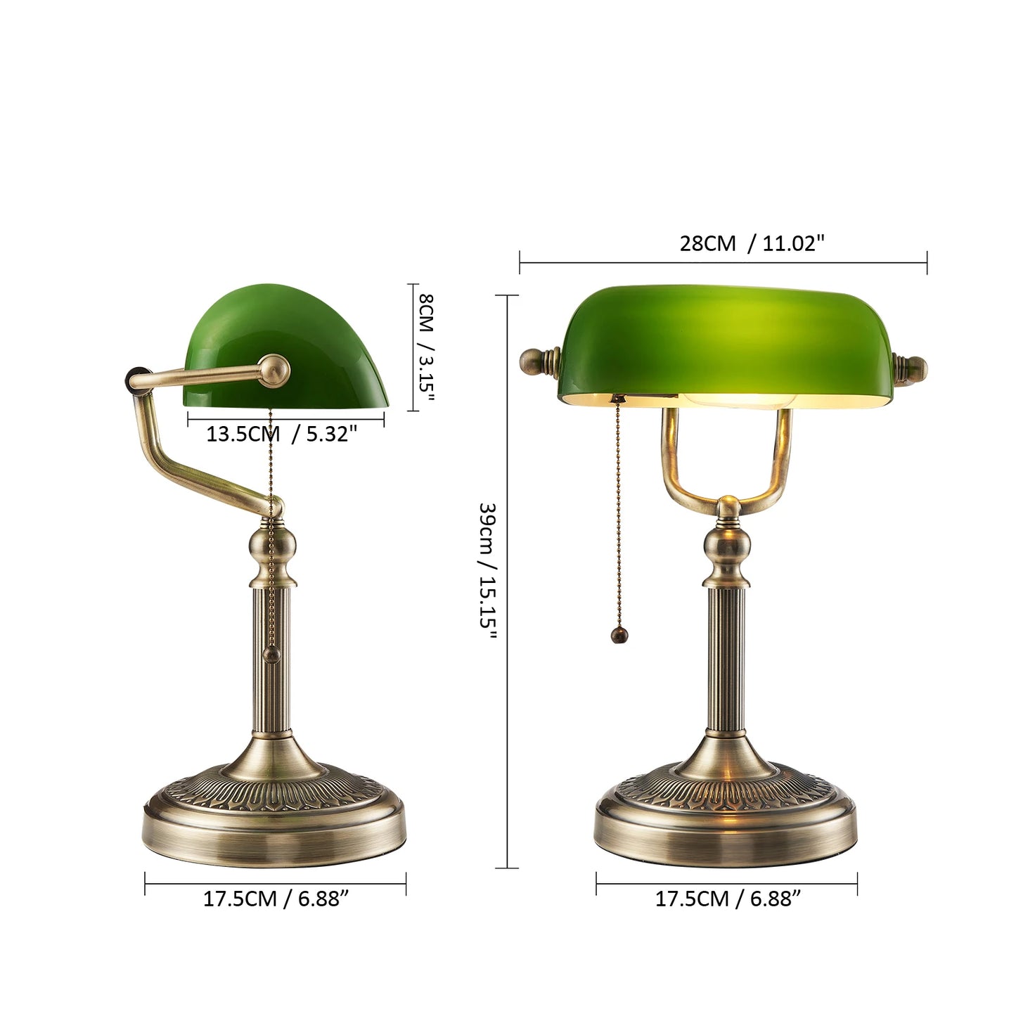Classical desk lamp Green/White Color Glass Bankers