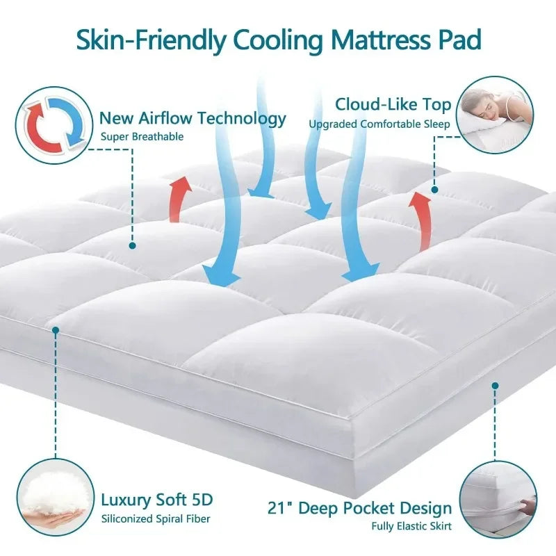 INGALIK Queen Mattress Topper, 400TC Extra Thick Cooling