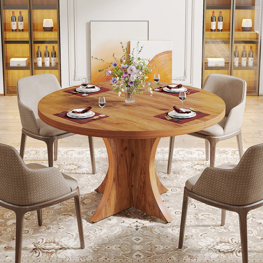 Round Dining Table for 4-6, 47.24-Inch Farmhouse Kitchen Table, Wood