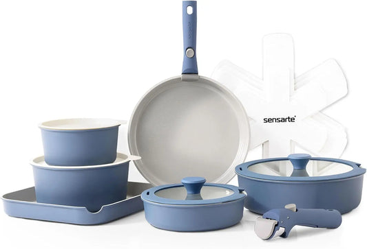 17 Piece Ceramic Pots and Pans Set, Nonstick