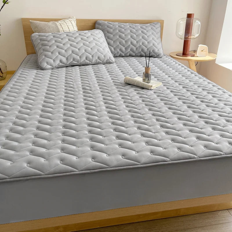 3pcs Waterproof Bedding Set 1pc Mattress Cover 2pcs Pillowcase Soft C
