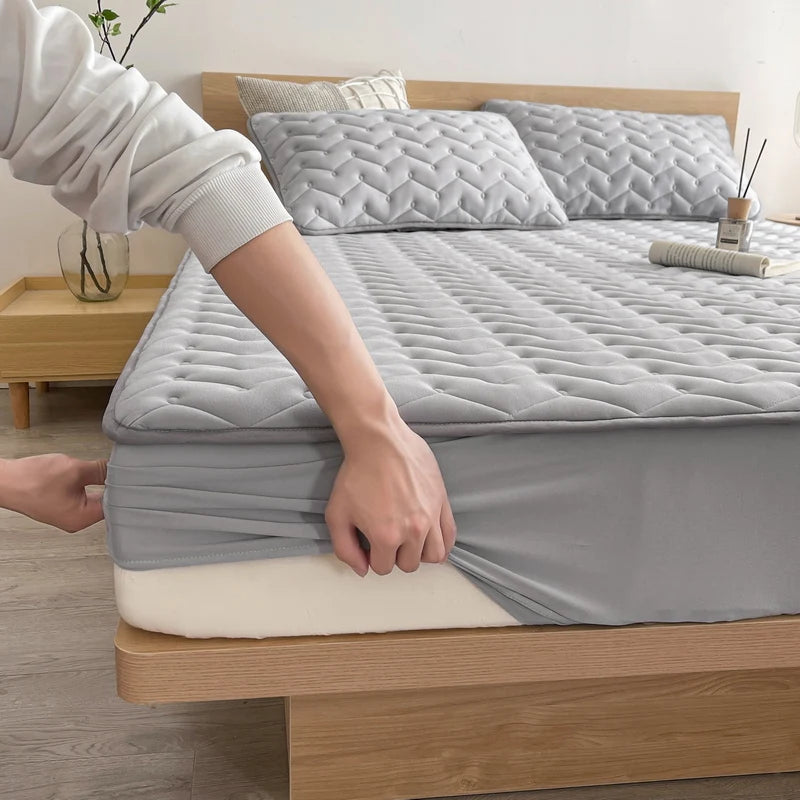 3pcs Waterproof Bedding Set 1pc Mattress Cover 2pcs Pillowcase Soft C