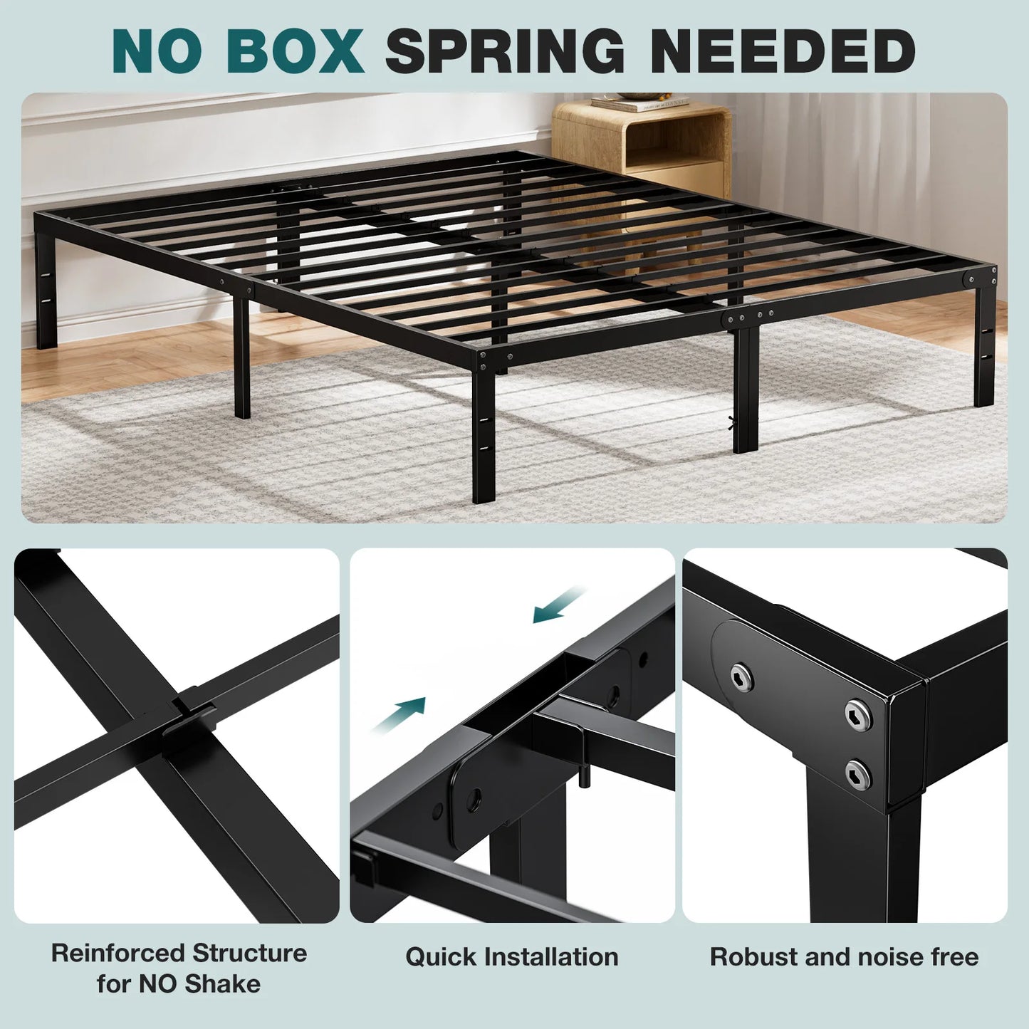 JHK Basic Twin Full Queen King Size Bed Frame Metal Platform