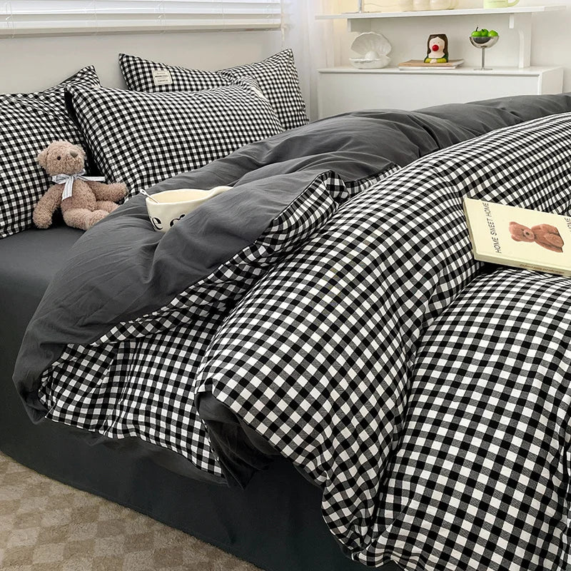 Nordic Plaid Pattern Wash Cotton Bedding Set Duvet Cover