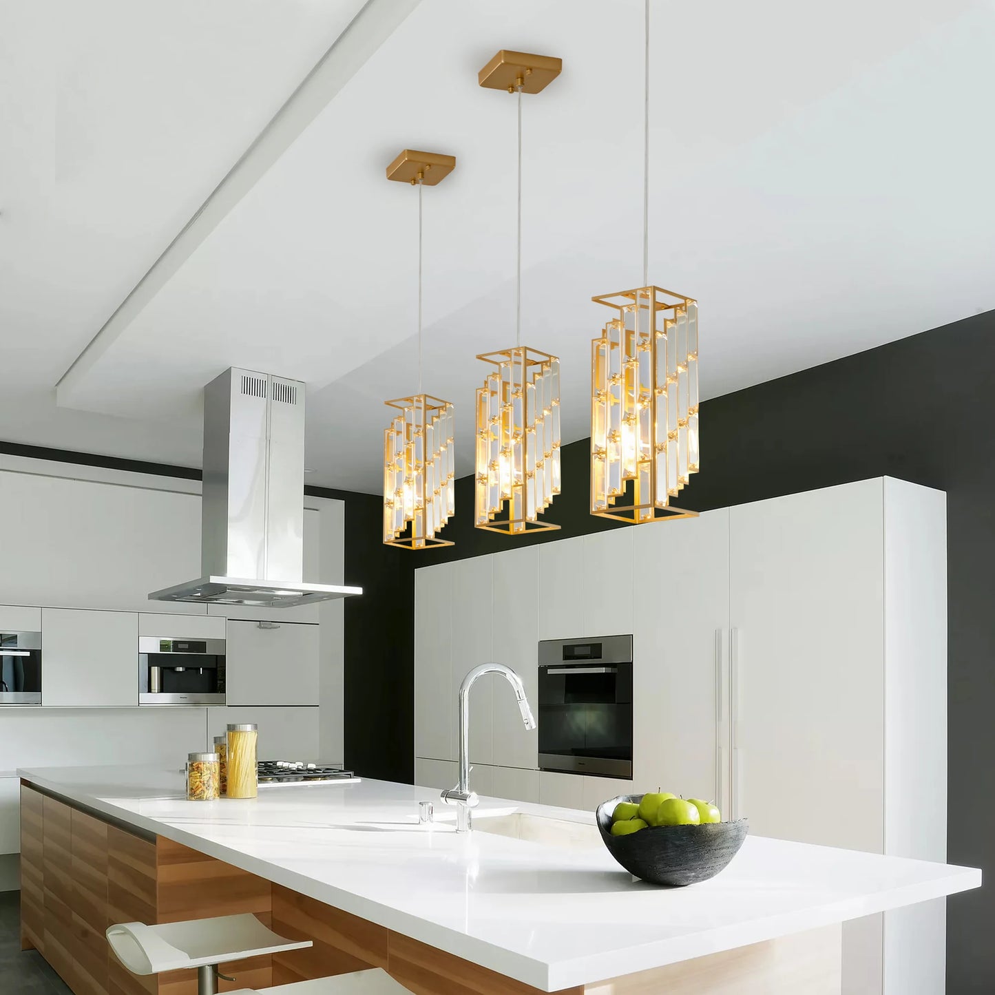 Modern Crystal Pendant Light - 3 Pack, Adjustable Hanging Ceiling