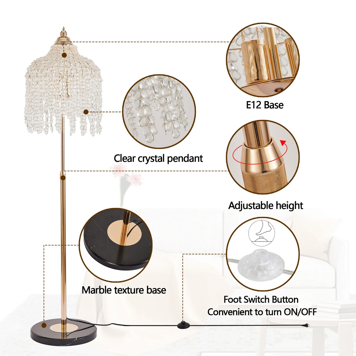 3-Light Elegant Crystal Floor Lamp Vintage Waterfall