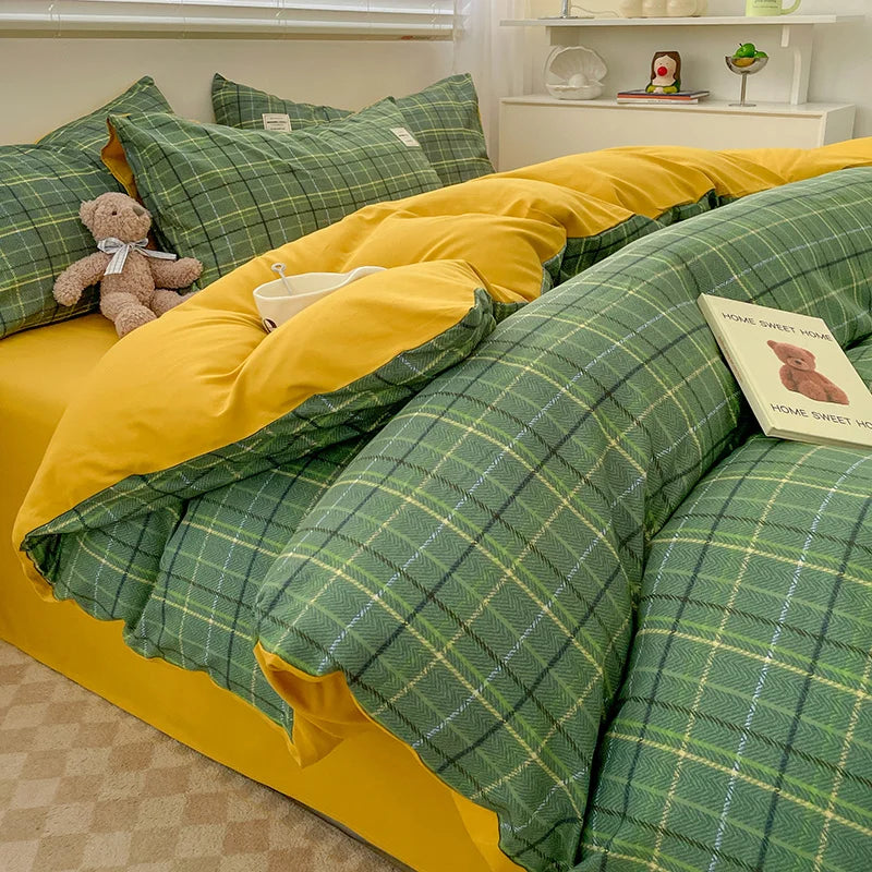 Nordic Plaid Pattern Wash Cotton Bedding Set Duvet Cover