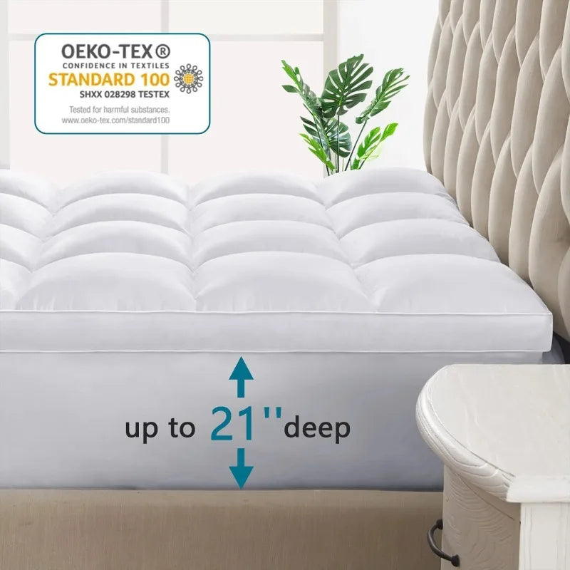INGALIK Queen Mattress Topper, 400TC Extra Thick Cooling