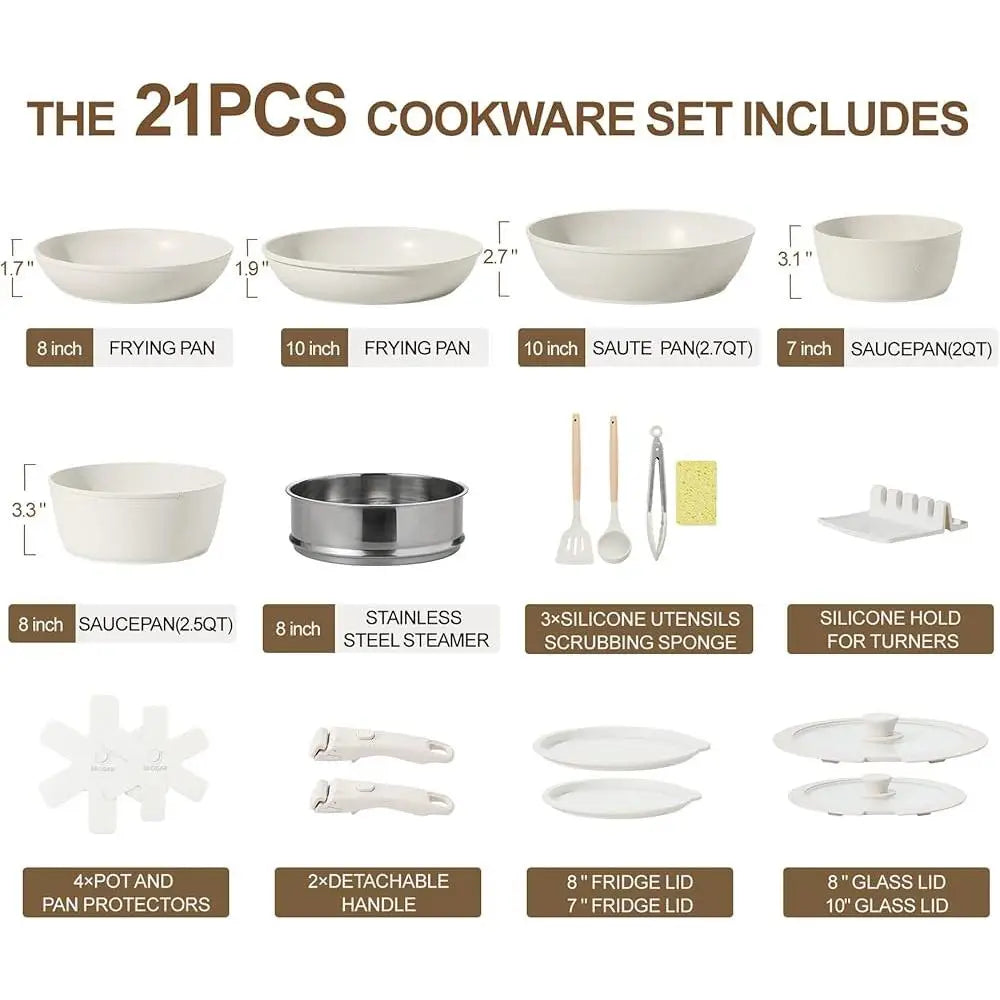 21PCS Nonstick Ceramic Cookware Set Stackable