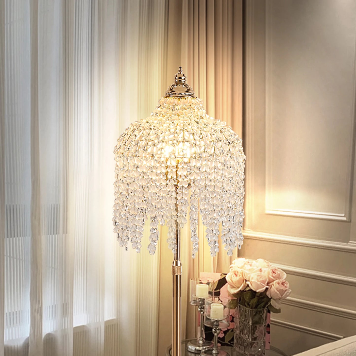 3-Light Elegant Crystal Floor Lamp Vintage Waterfall