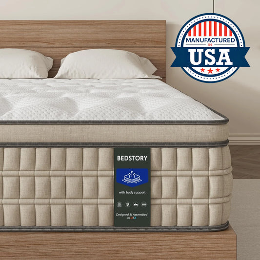 BedStory 12 Inch Full/King Hybrid Gel Memory Foam Mattress, Queen Size
