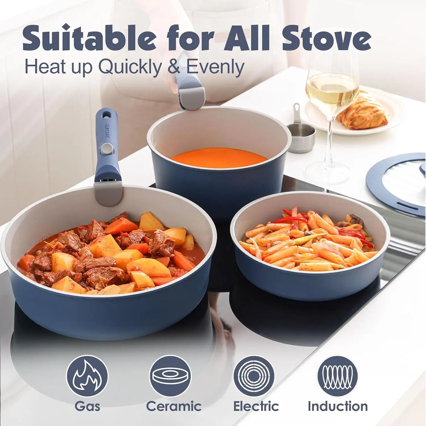 17 Piece Ceramic Pots and Pans Set, Nonstick