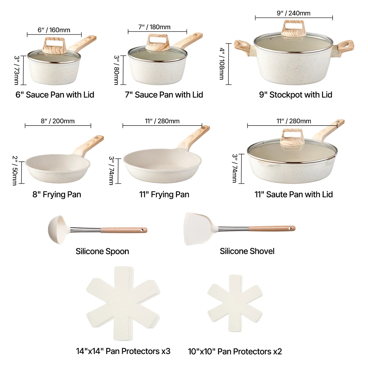 VEVOR 17 Piece Pots and Pans Set Granite Nonstick