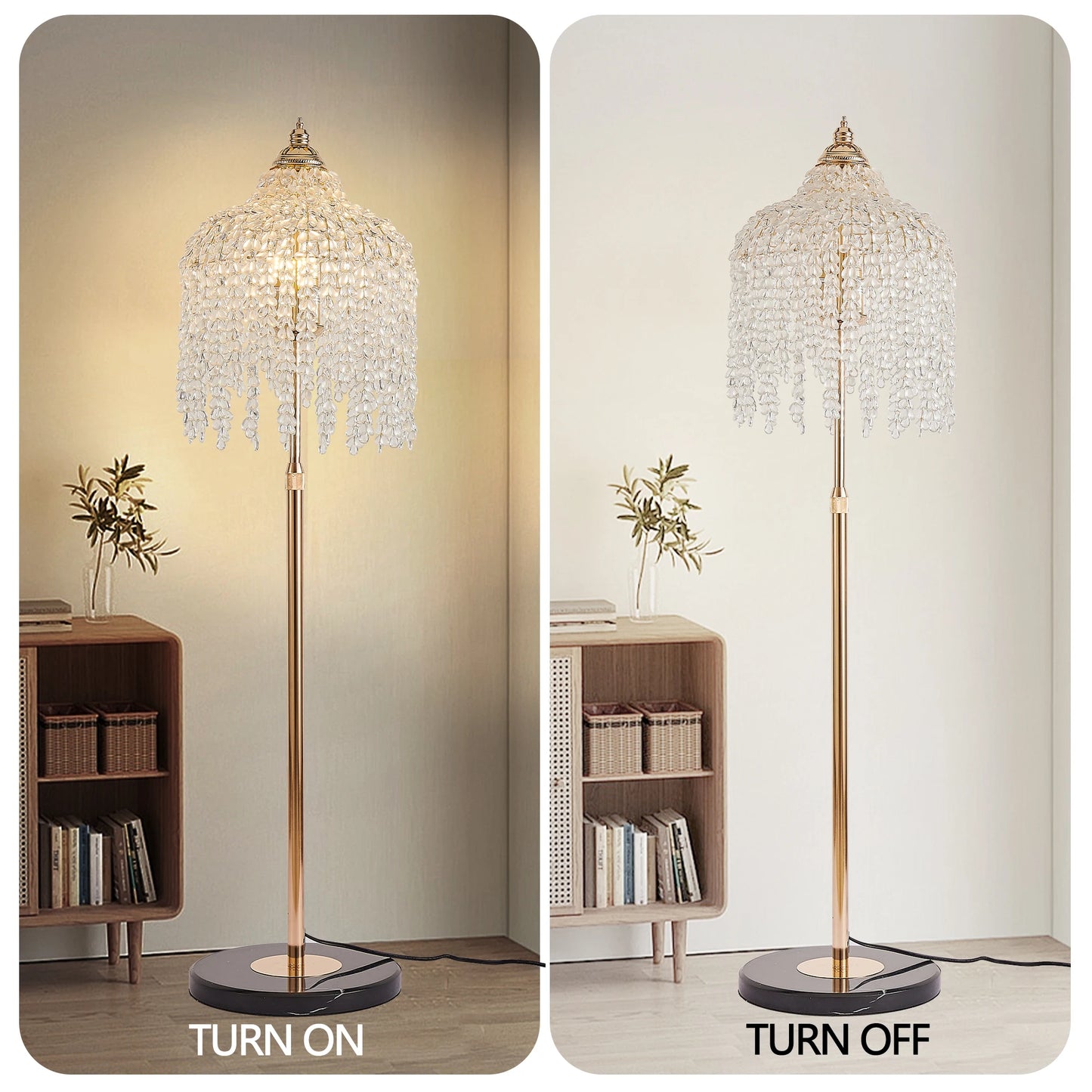 3-Light Elegant Crystal Floor Lamp Vintage Waterfall