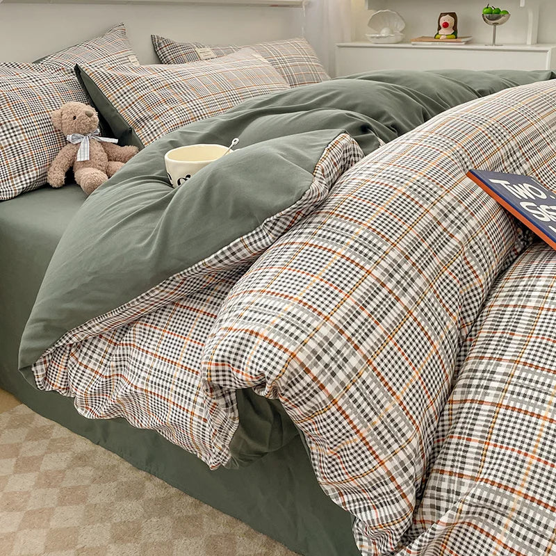 Nordic Plaid Pattern Wash Cotton Bedding Set Duvet Cover