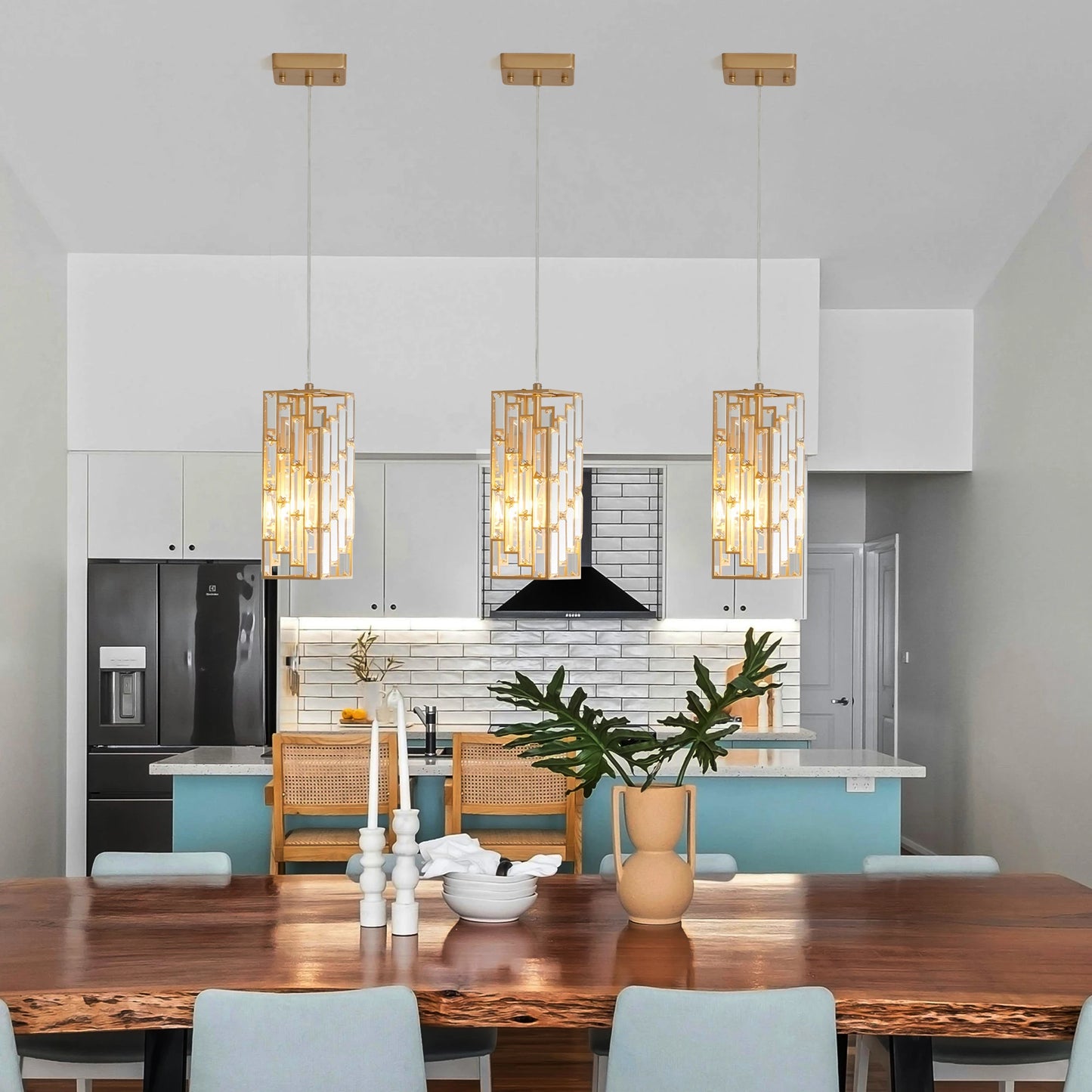 Modern Crystal Pendant Light - 3 Pack, Adjustable Hanging Ceiling