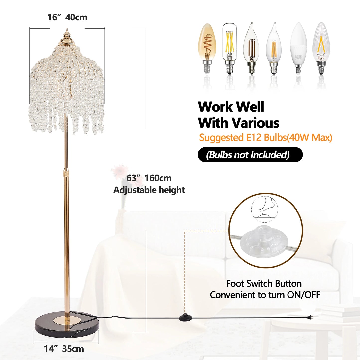 3-Light Elegant Crystal Floor Lamp Vintage Waterfall
