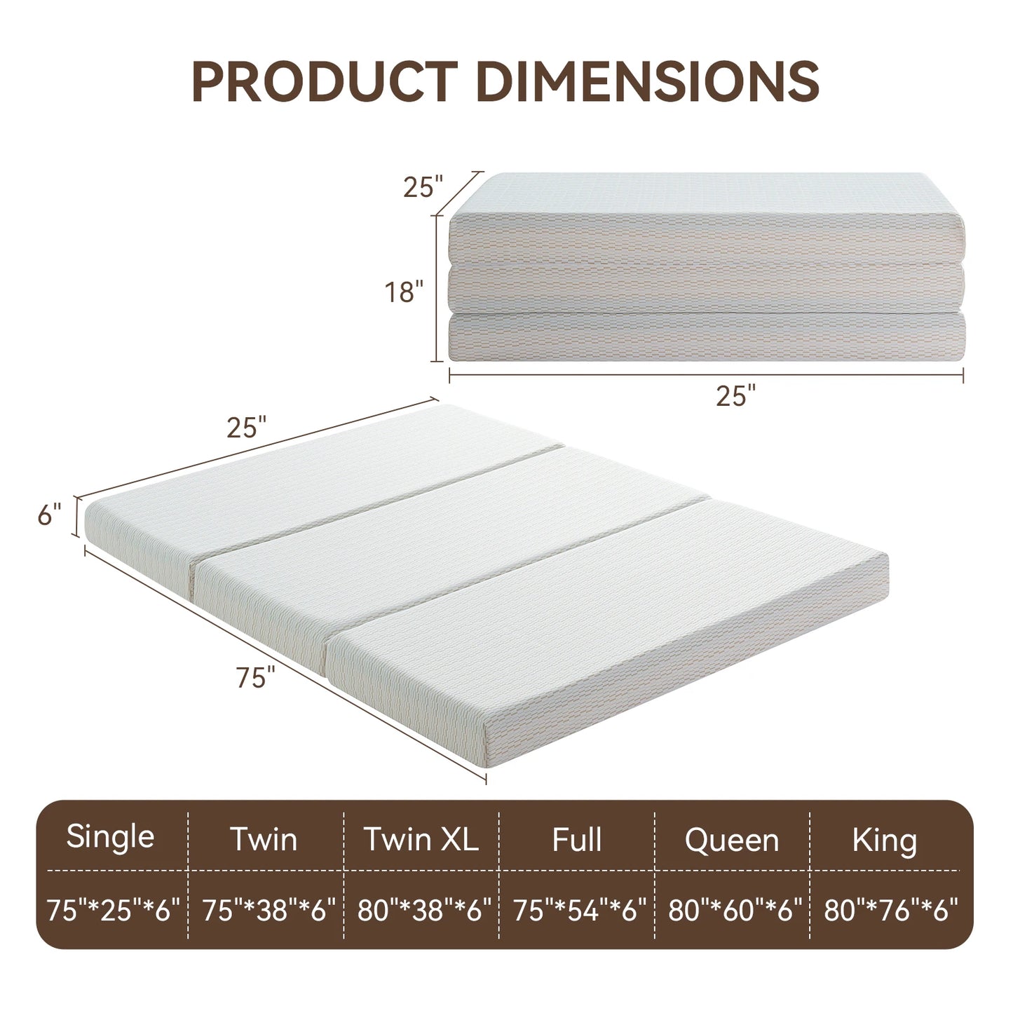 Hcore 1 PC Tri fold Memory Foam Mattress, 6 Inch Fold Up Mattress with Storage Bag, Full Folding Mattress for Floor, Guest Beds