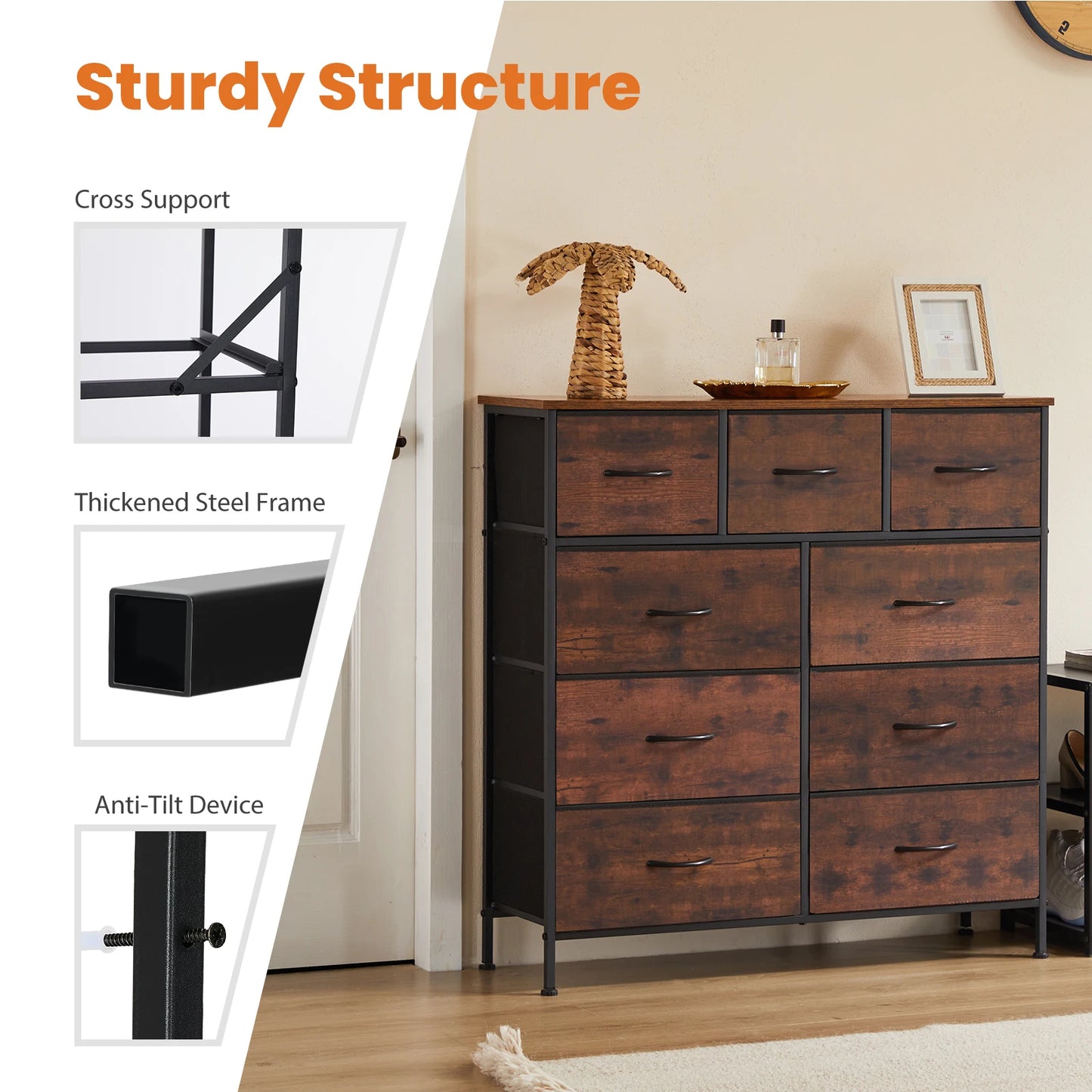 JHK Dresser For Bedroom With 9 Fabric