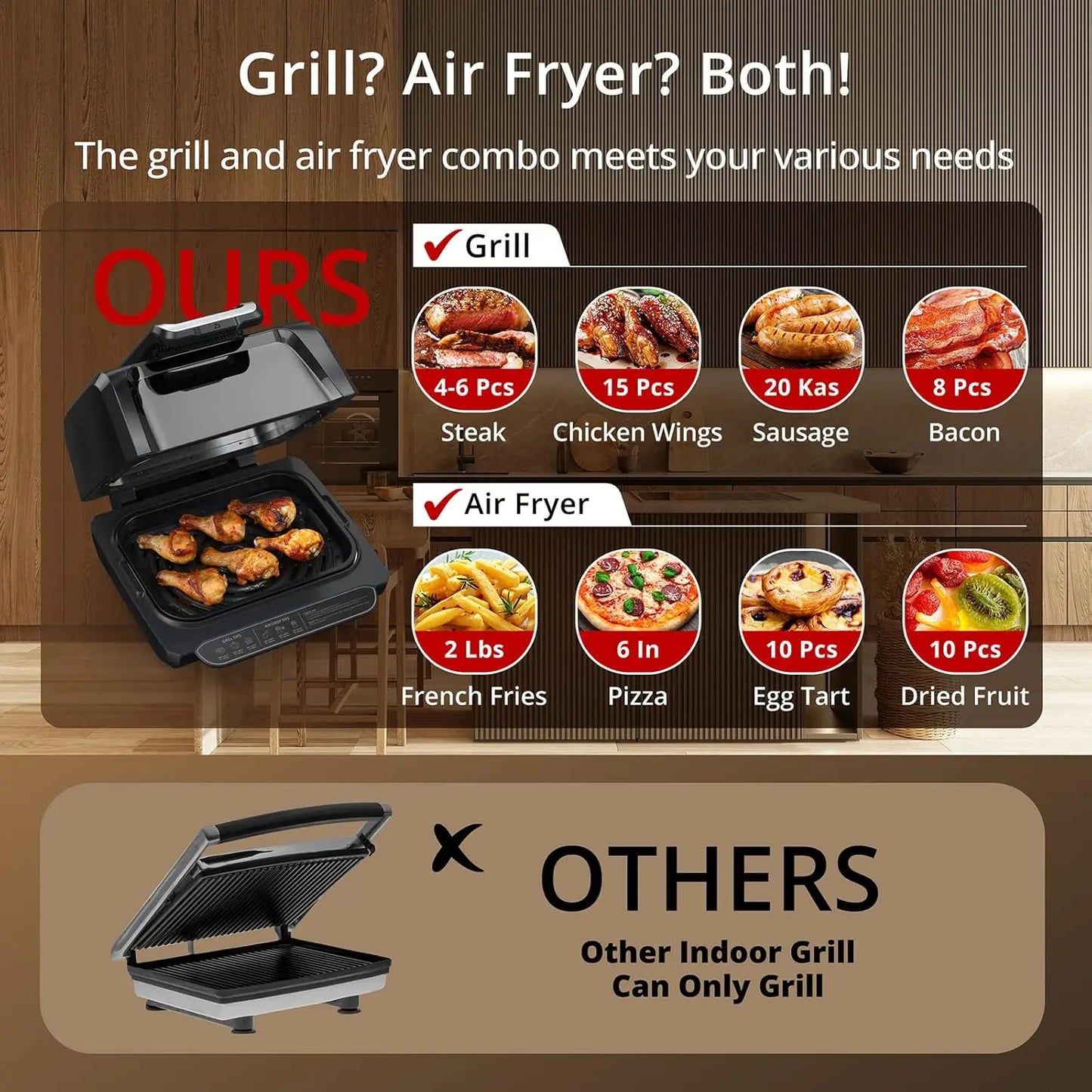4QT 1750W Grill Air Fryer Combo