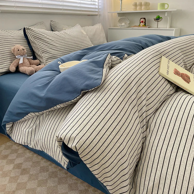 Nordic Plaid Pattern Wash Cotton Bedding Set Duvet Cover