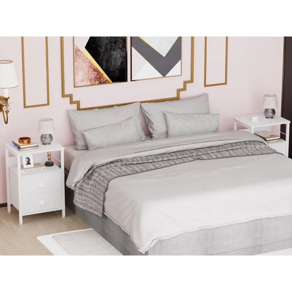 Nightstands Set 2, End Table with 2 Fabric