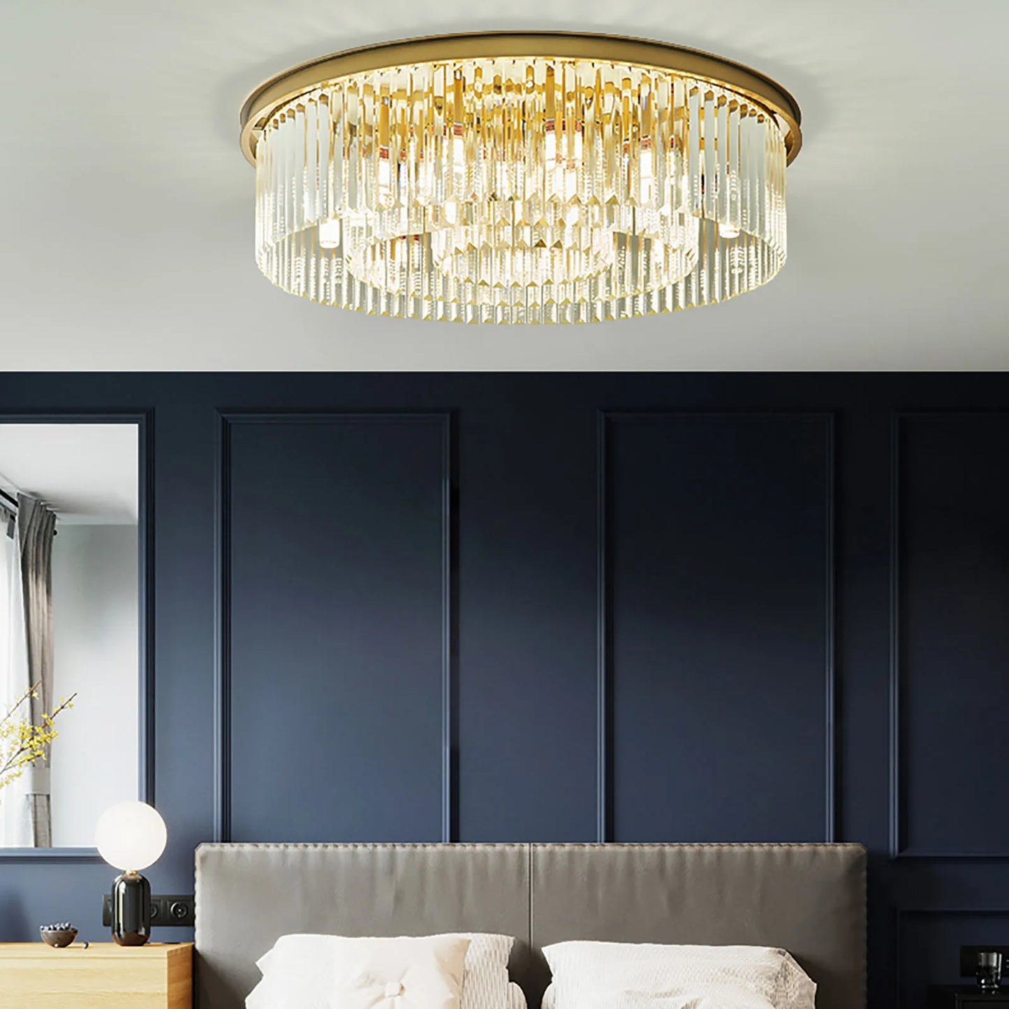 Modern Chandelier Crystal Light Fixture LED Hanging Flush Mount