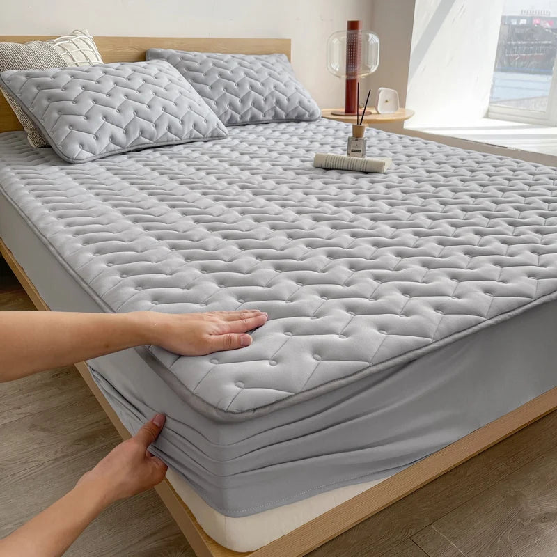 3pcs Waterproof Bedding Set 1pc Mattress Cover 2pcs Pillowcase Soft C