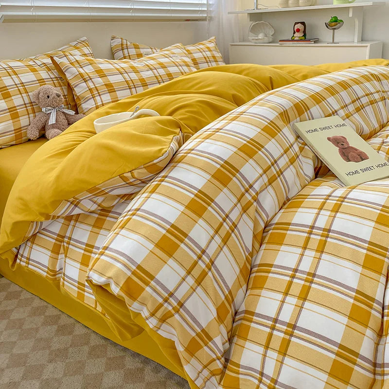 Nordic Plaid Pattern Wash Cotton Bedding Set Duvet Cover