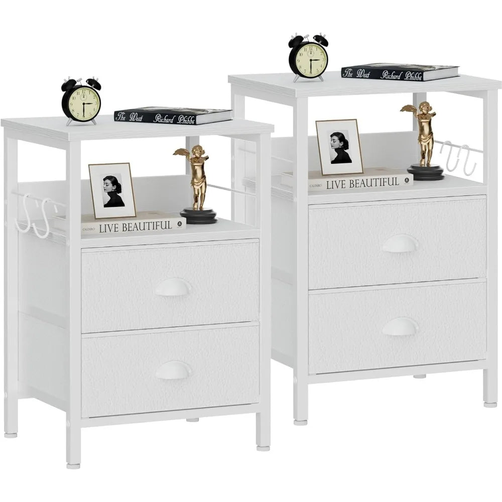 Nightstands Set 2, End Table with 2 Fabric