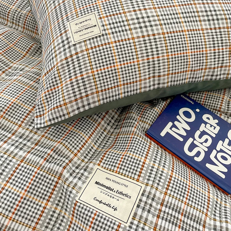 Nordic Plaid Pattern Wash Cotton Bedding Set Duvet Cover