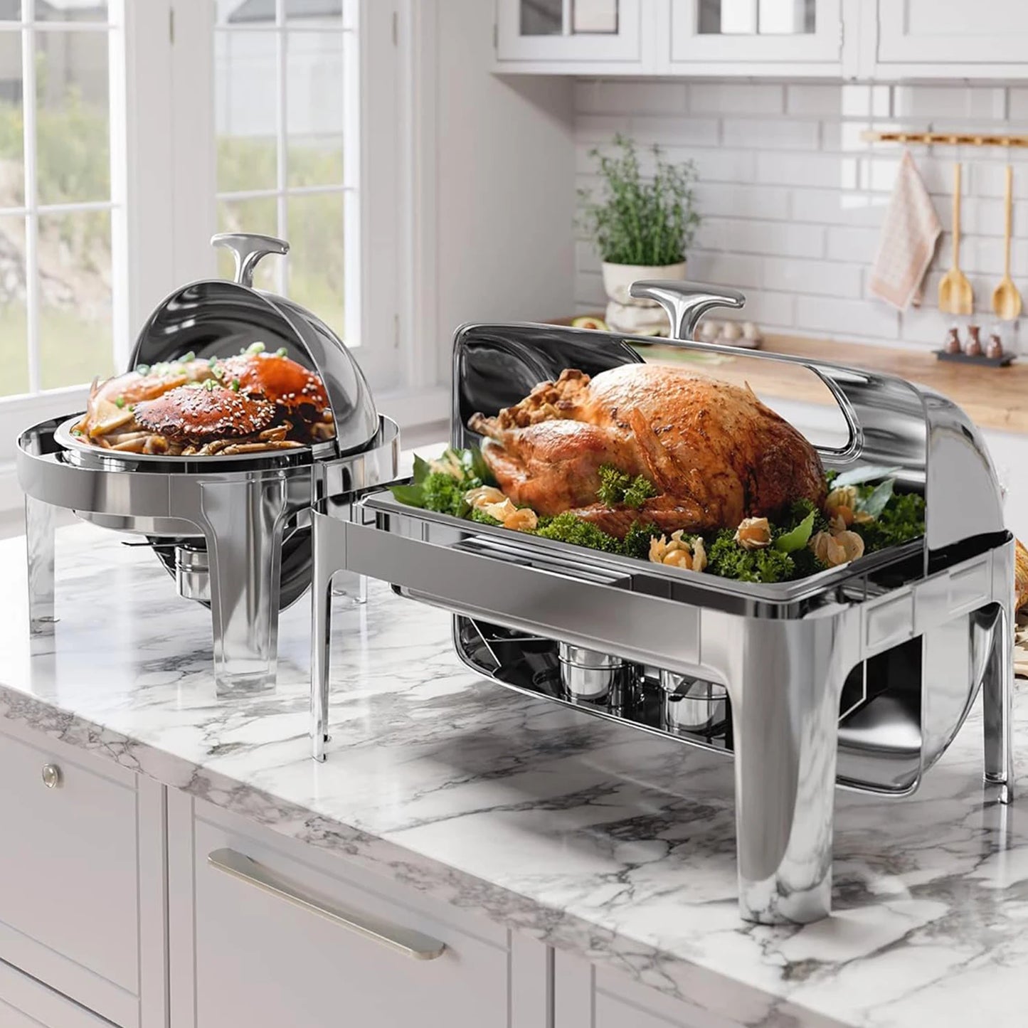 Chafing Dish 9QT Stainless Steel Roll Top