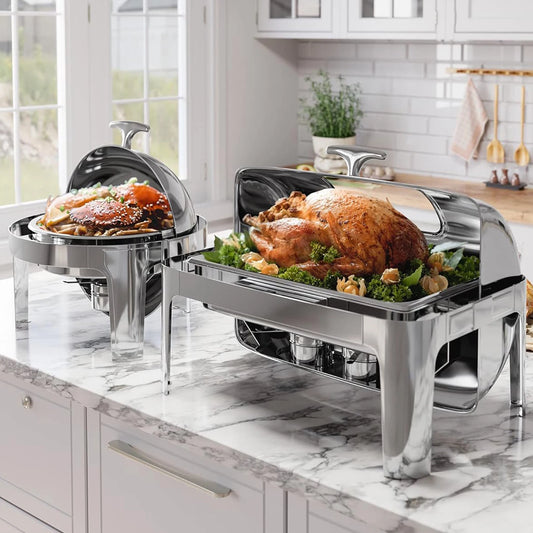 Chafing Dish 9QT Stainless Steel Roll Top