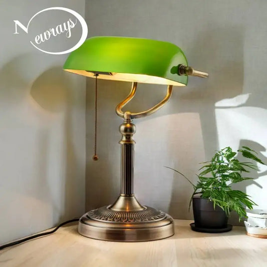 Classical desk lamp Green/White Color Glass Bankers