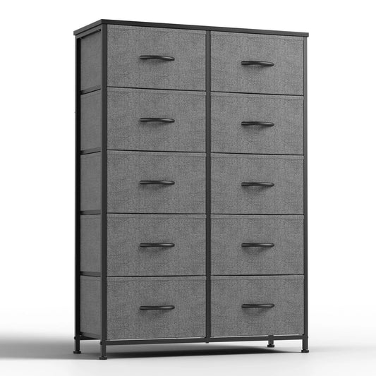 JHK Bedside Table For Bedroom With 10 Fabric Drawers