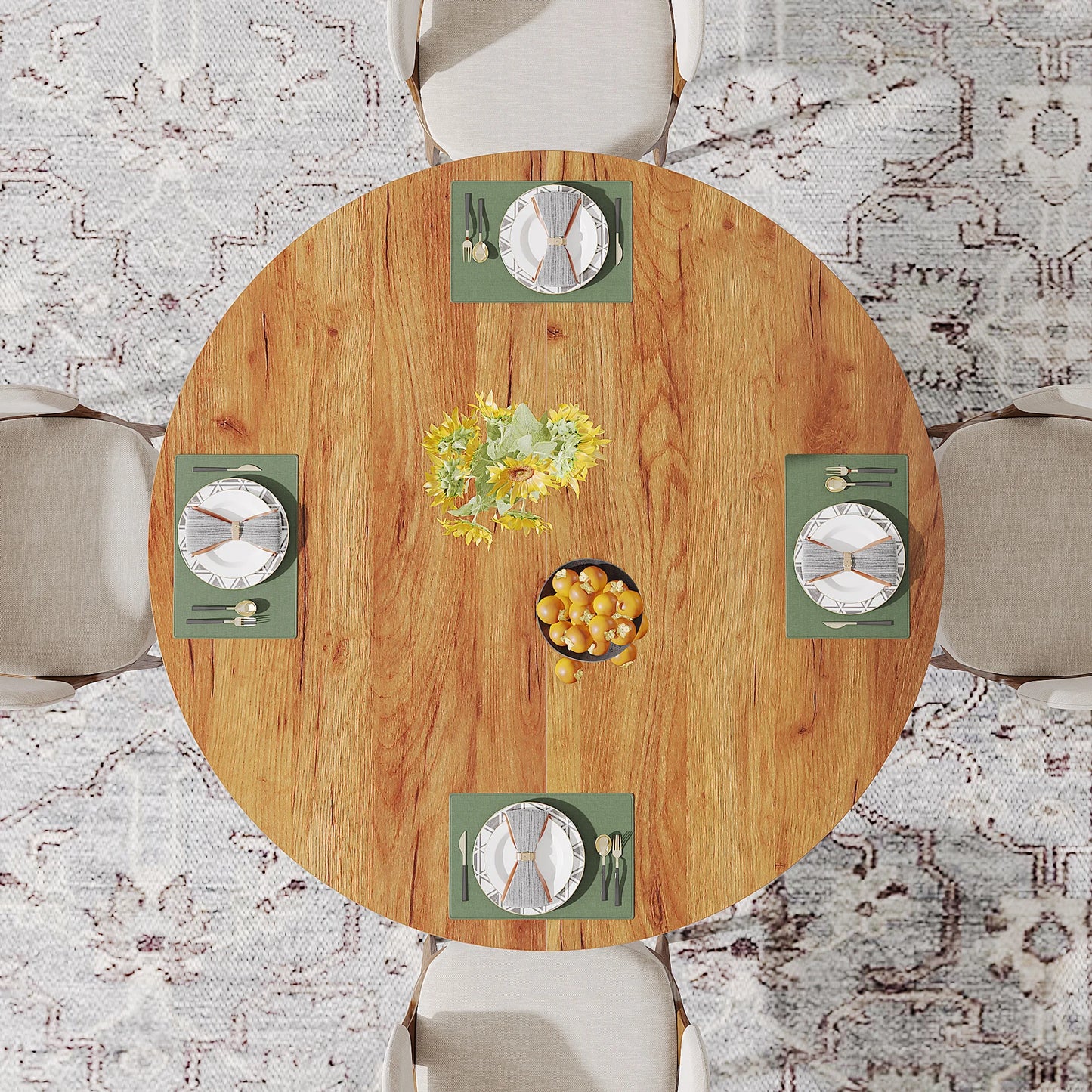 Round Dining Table for 4-6, 47.24-Inch Farmhouse Kitchen Table, Wood