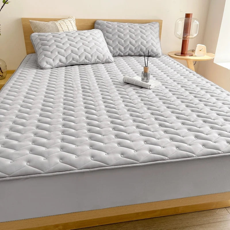 3pcs Waterproof Bedding Set 1pc Mattress Cover 2pcs Pillowcase Soft C