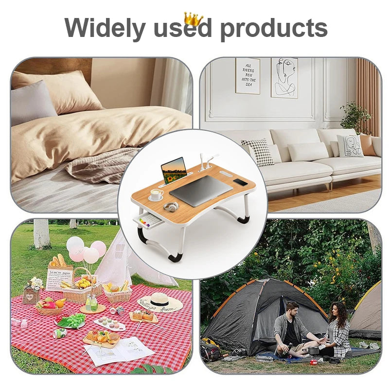Portable Laptop Desk with USB Light, Small Fan, Cup Holder,