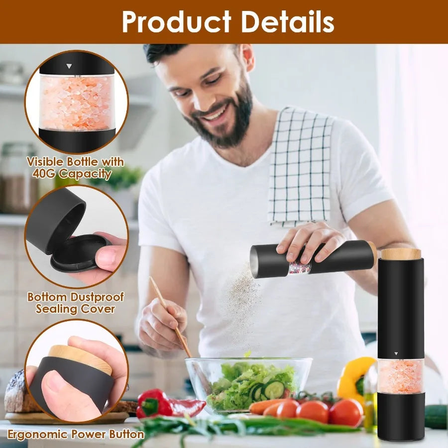 2Pcs Electric Salt and Pepper Grinder Battery Powered