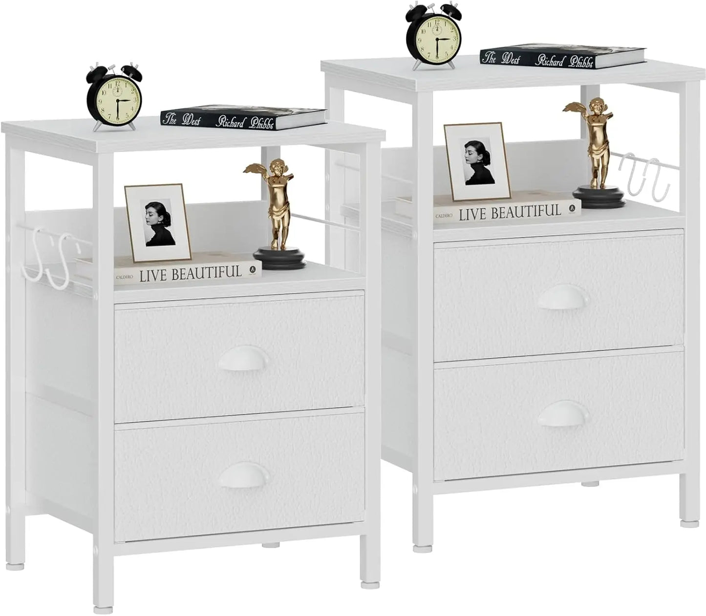 Nightstands Set 2, End Table with 2 Fabric