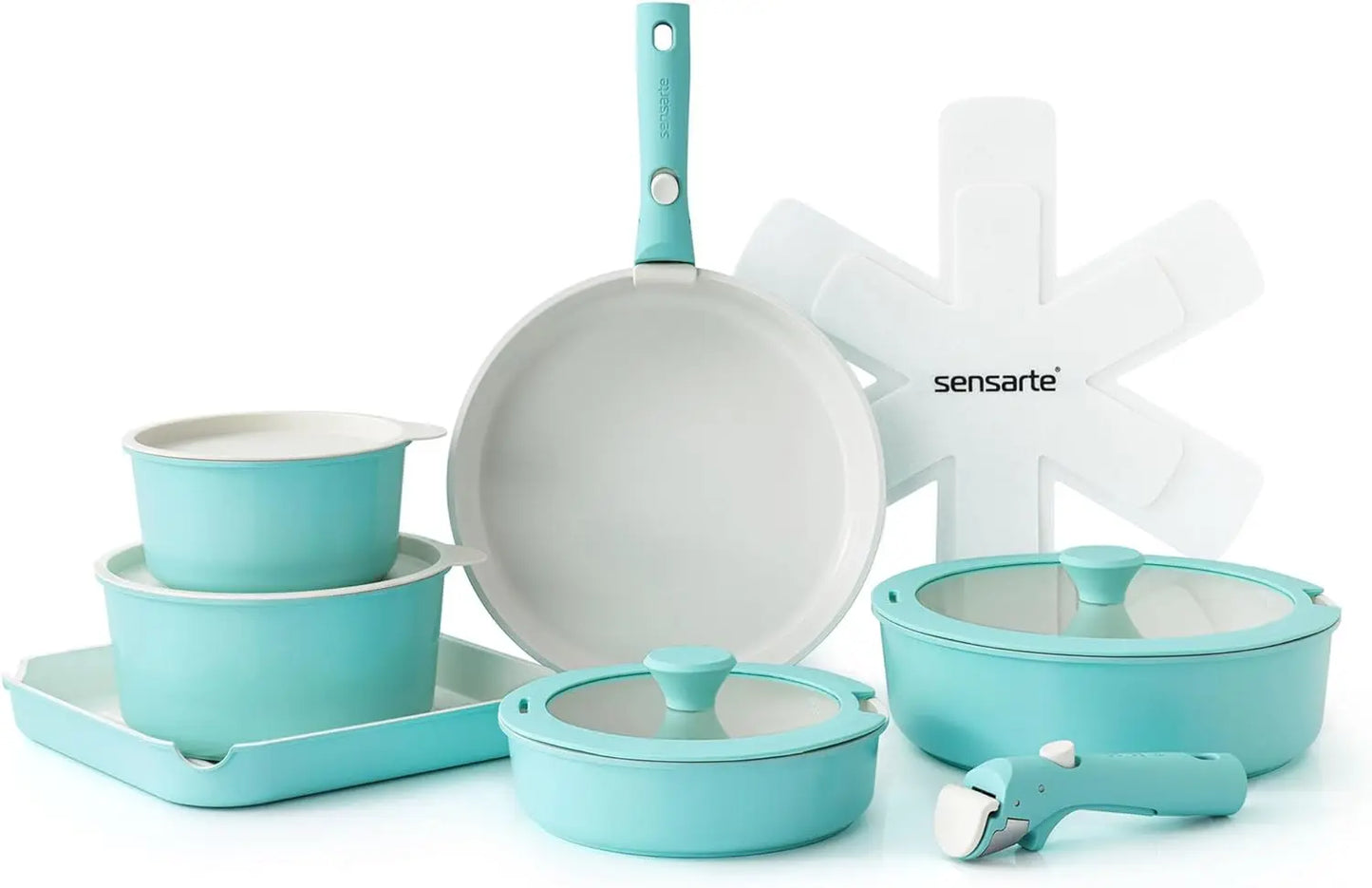17 Piece Ceramic Pots and Pans Set, Nonstick